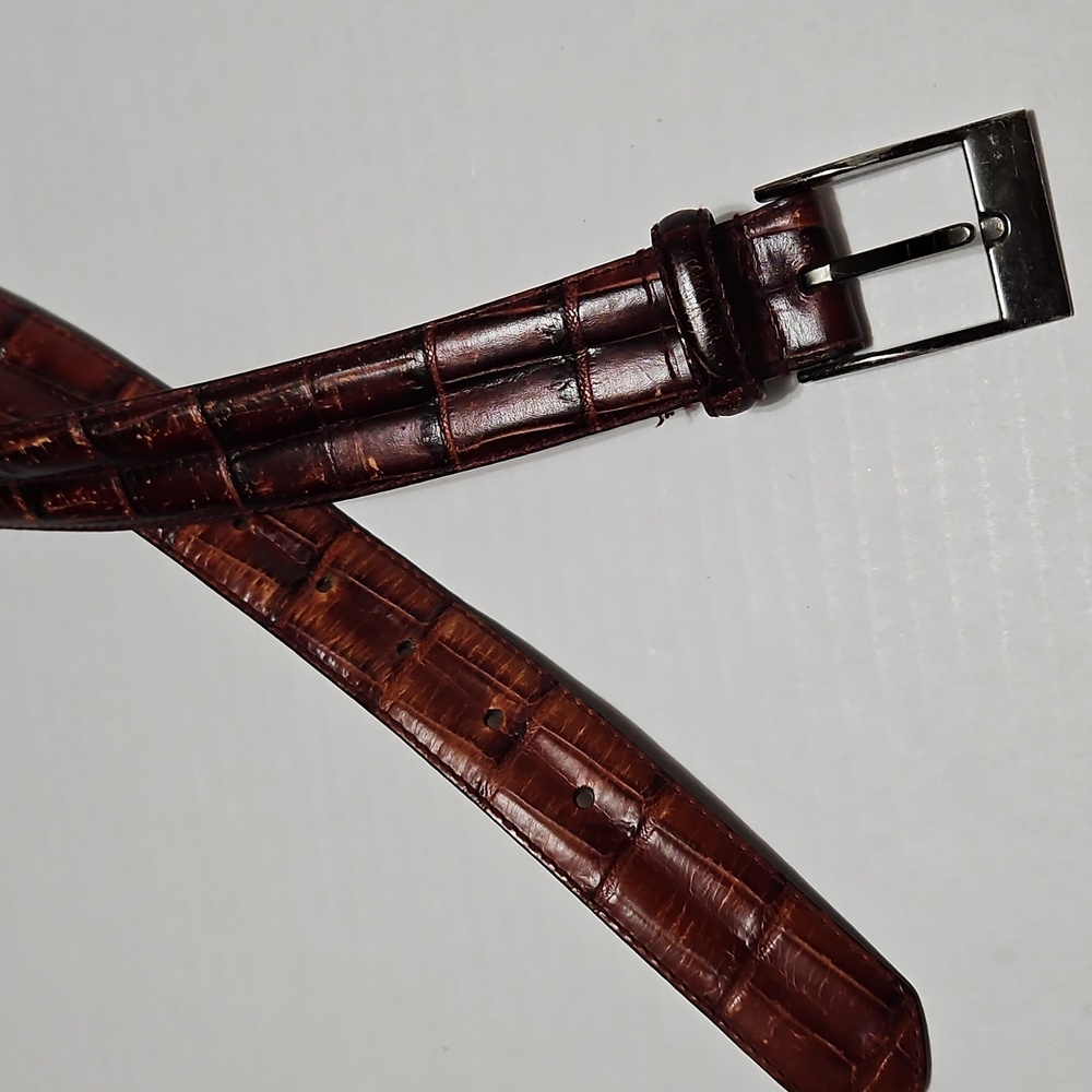 Italian Croco Calfskin  Brown Leather Men's Adjustable Belt Size 50